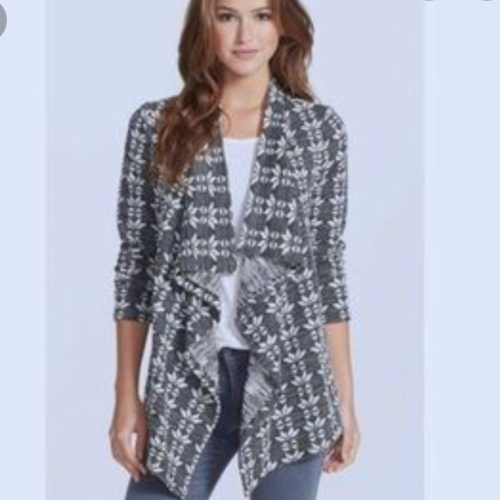 KUT FROM THE KLOTH Black White open waterfall cardigan sweater - Picture 2 of 10